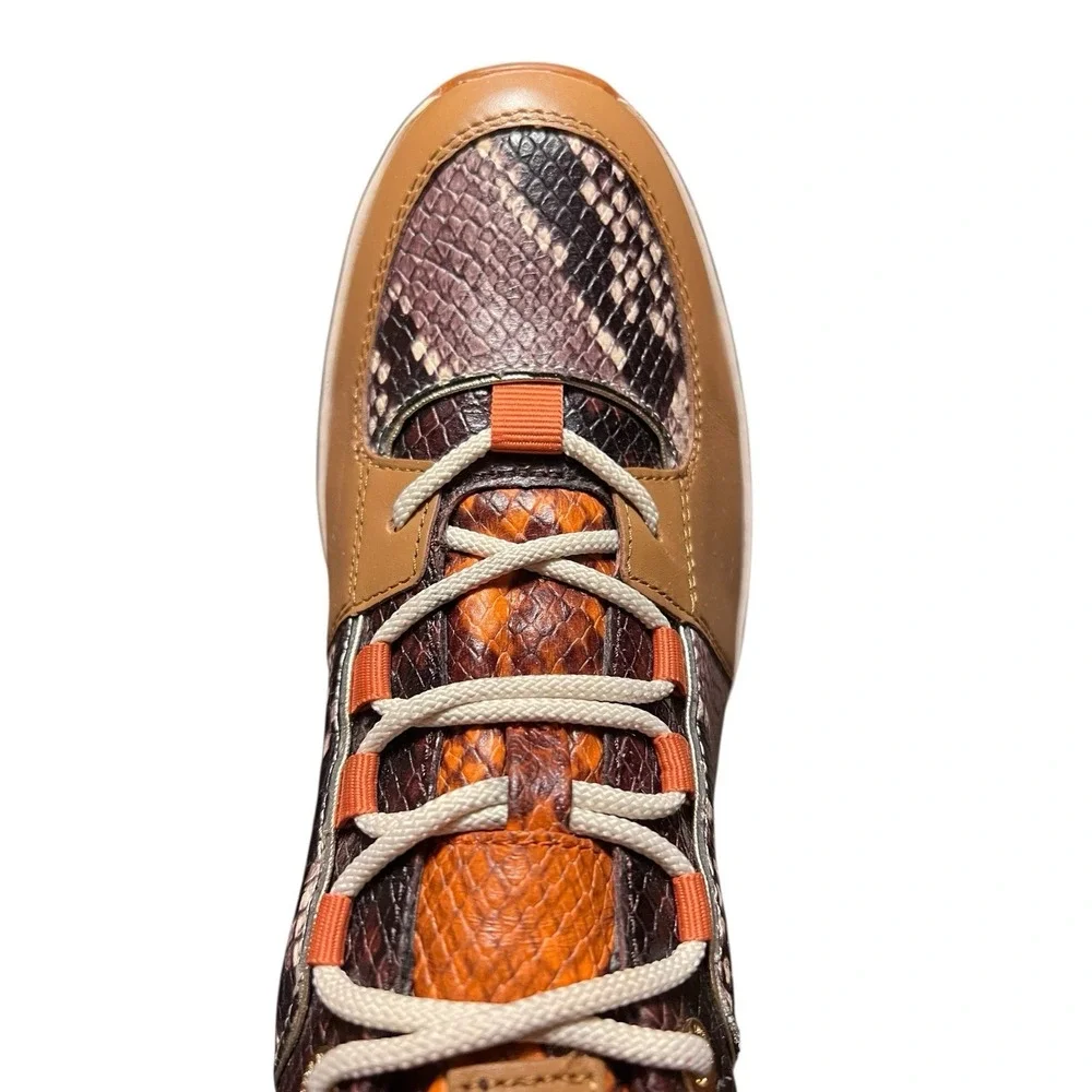 NWB Michael Kors Cosmo Woman's Sneakers Animal Snake Print Brown Gold Tan Sz‎ 9